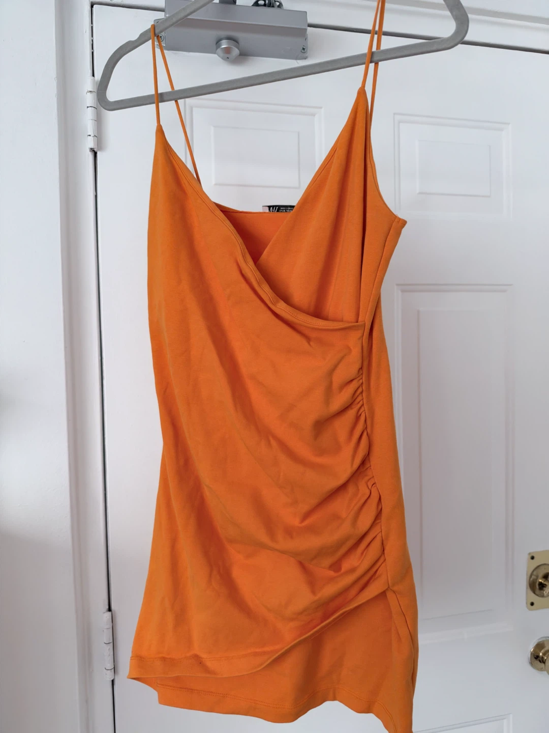 ZARA Orange Ruched Cami Dress