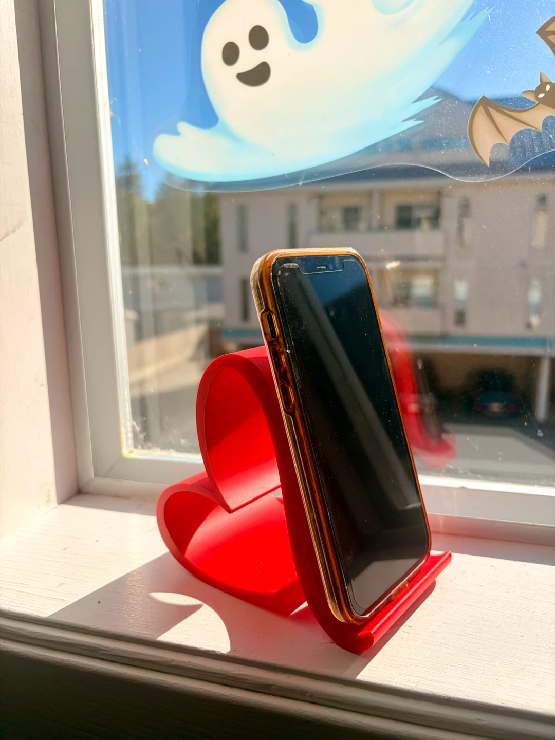 Red Heart-Shaped Phone Stand