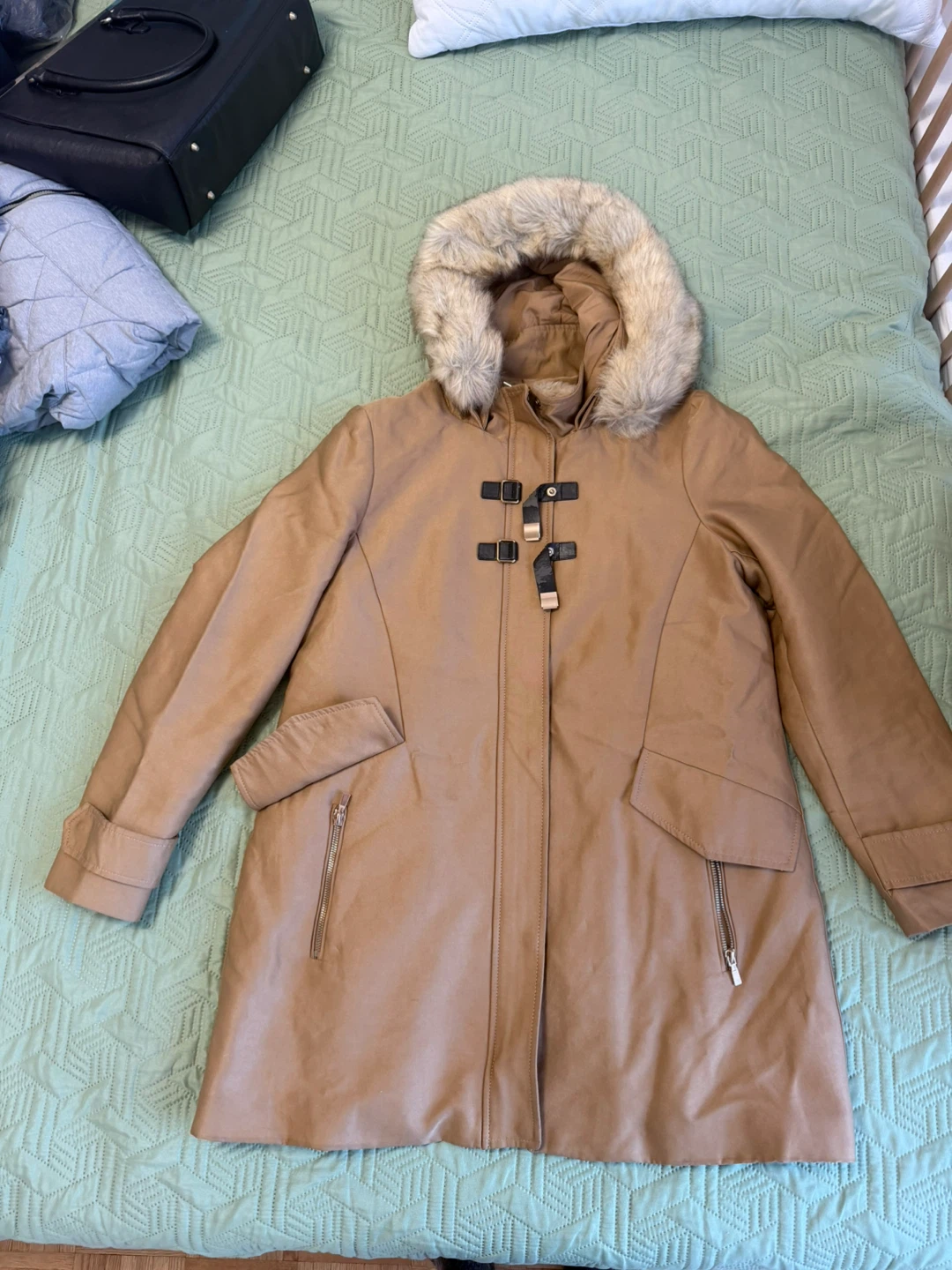 Mango Suit Faux Fur Hooded Winter Coat