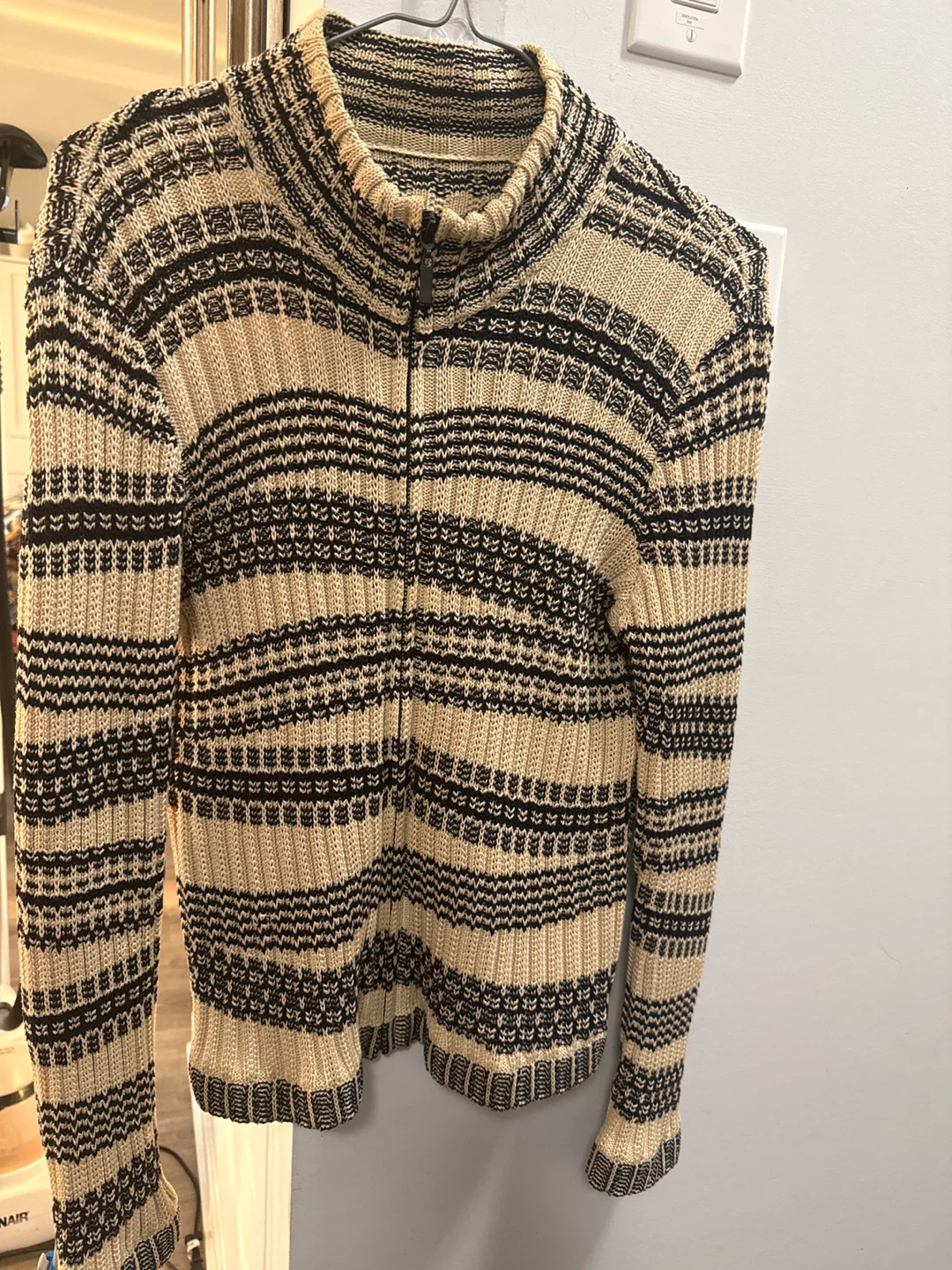Striped zip-up knit cardigan