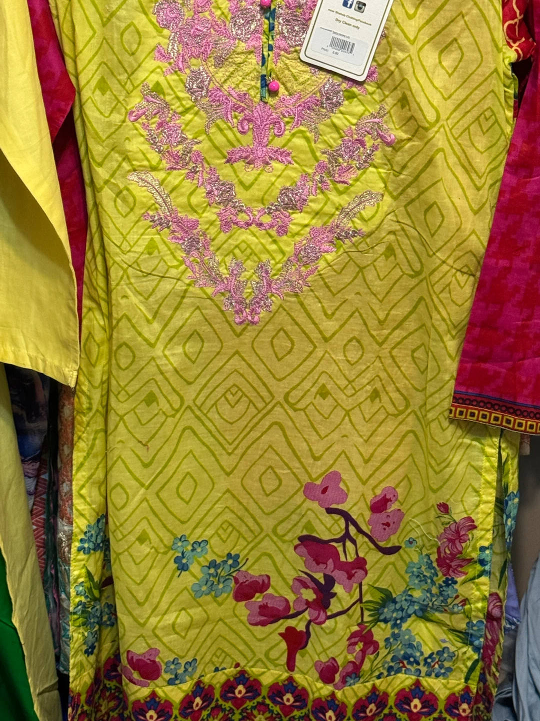 Yellow Floral Embroidered 3 piece suites in 100% cotton