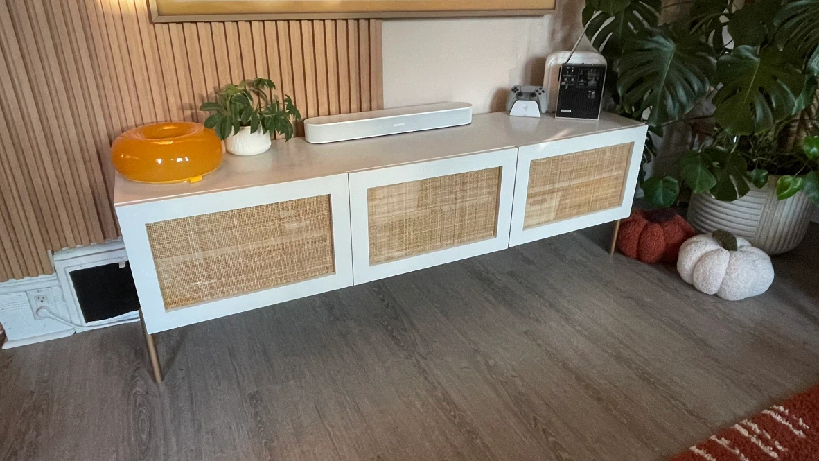 Custom IKEA Media Console w/ Rattan Doors & LED Lighting