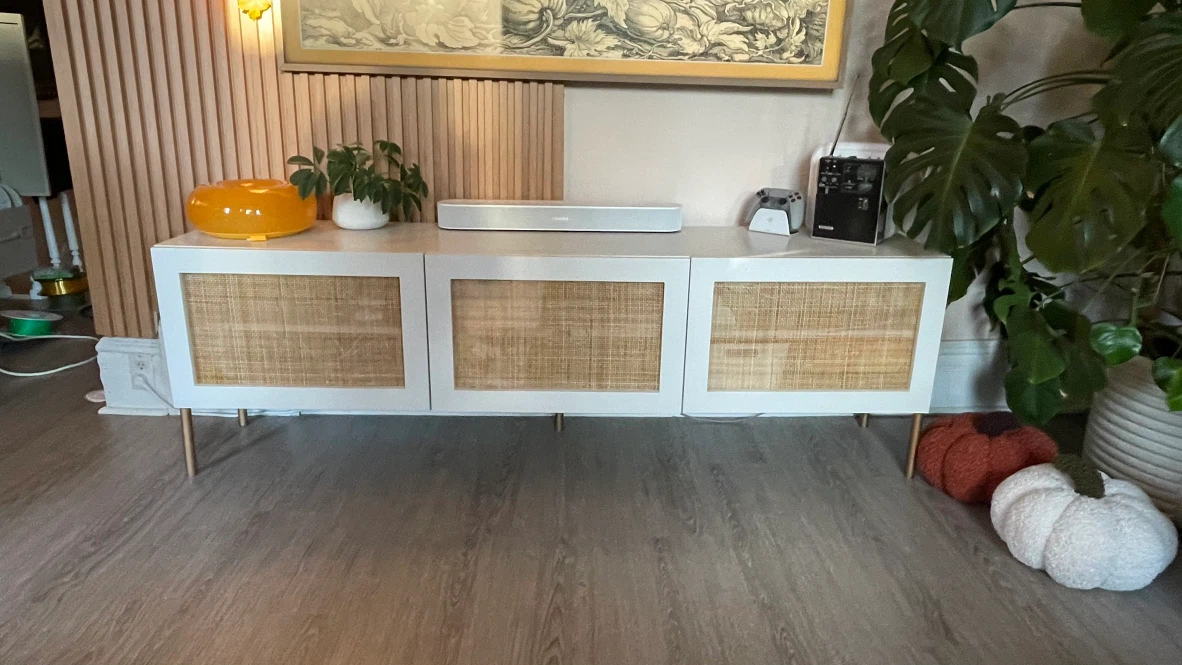 Custom IKEA Media Console w/ Rattan Doors & LED Lighting - photo 2