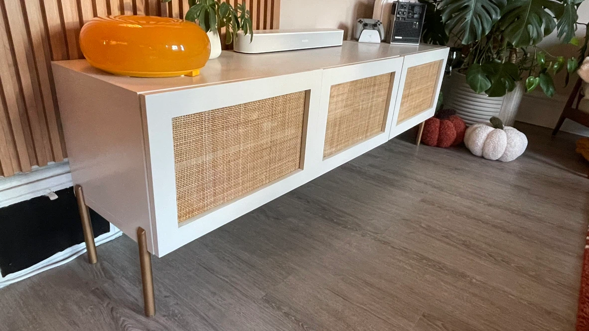 Custom IKEA Media Console w/ Rattan Doors & LED Lighting - photo 3
