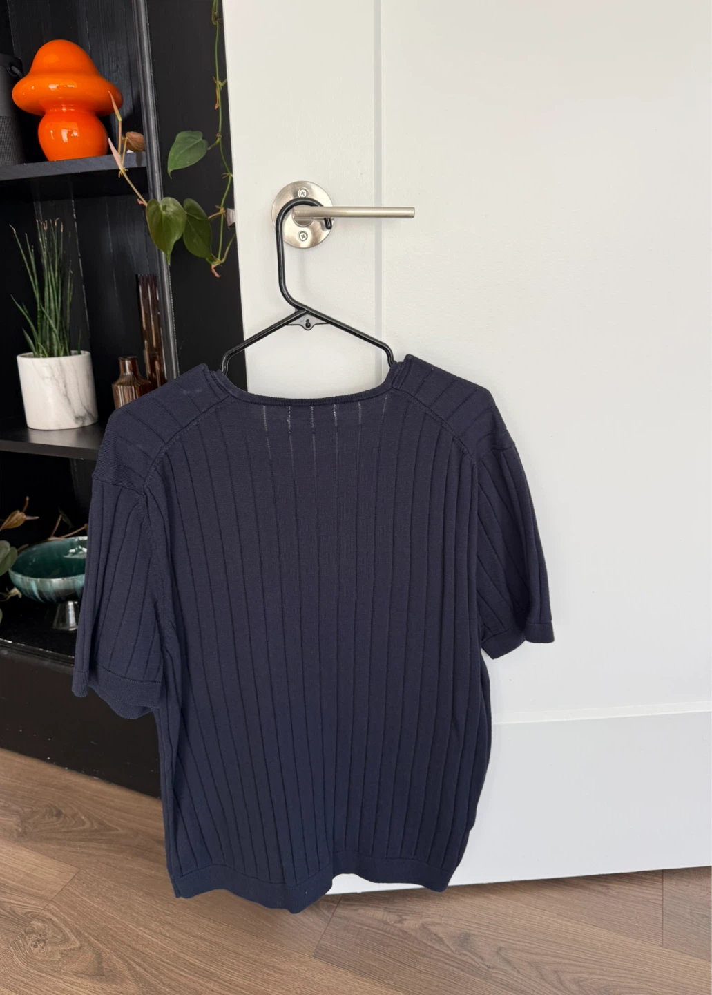 Zara navy blue ribbed knit henley shirt - photo 2