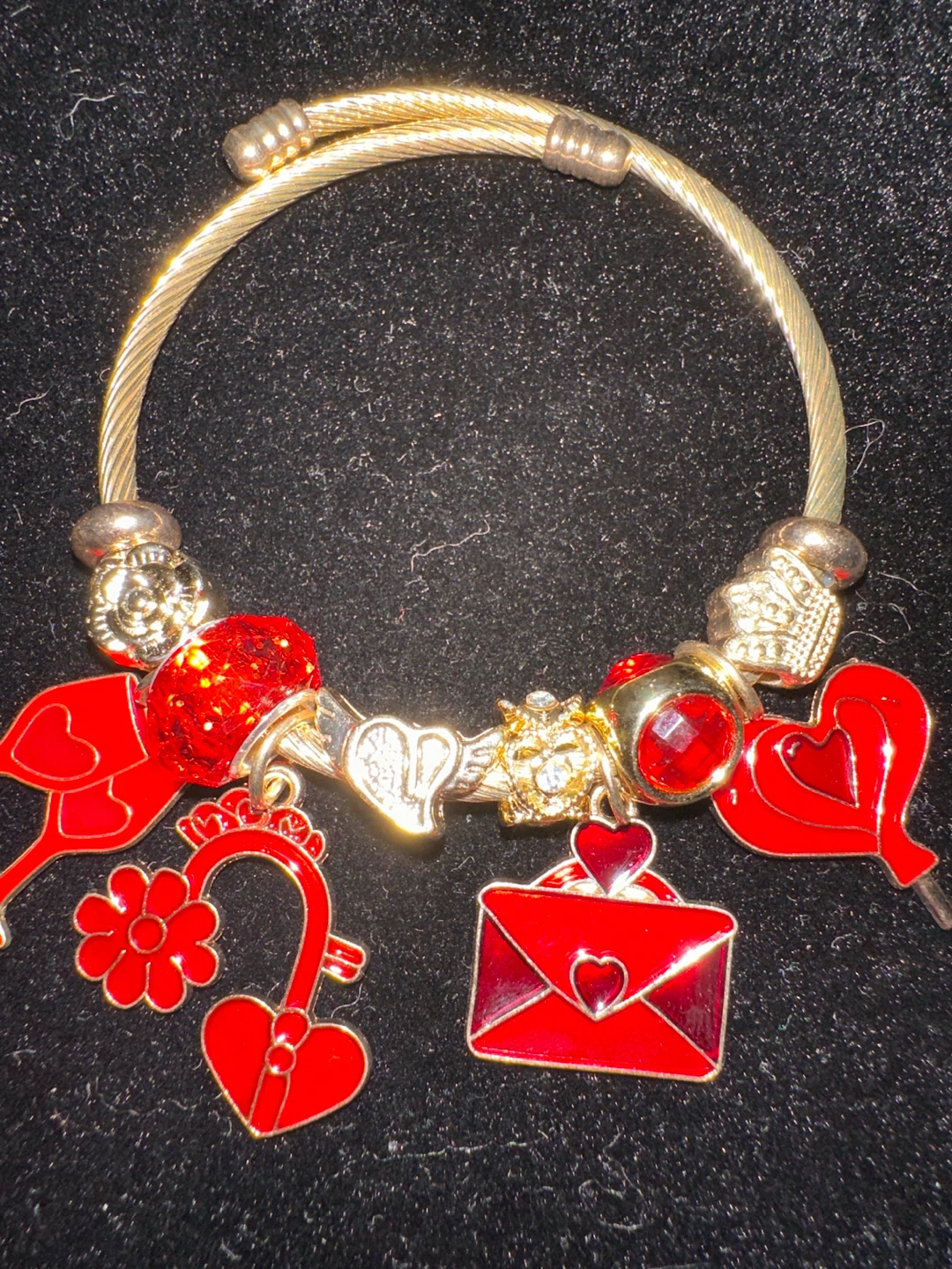 Red Charm Bracelet with Heart and Letter Accents - photo 2