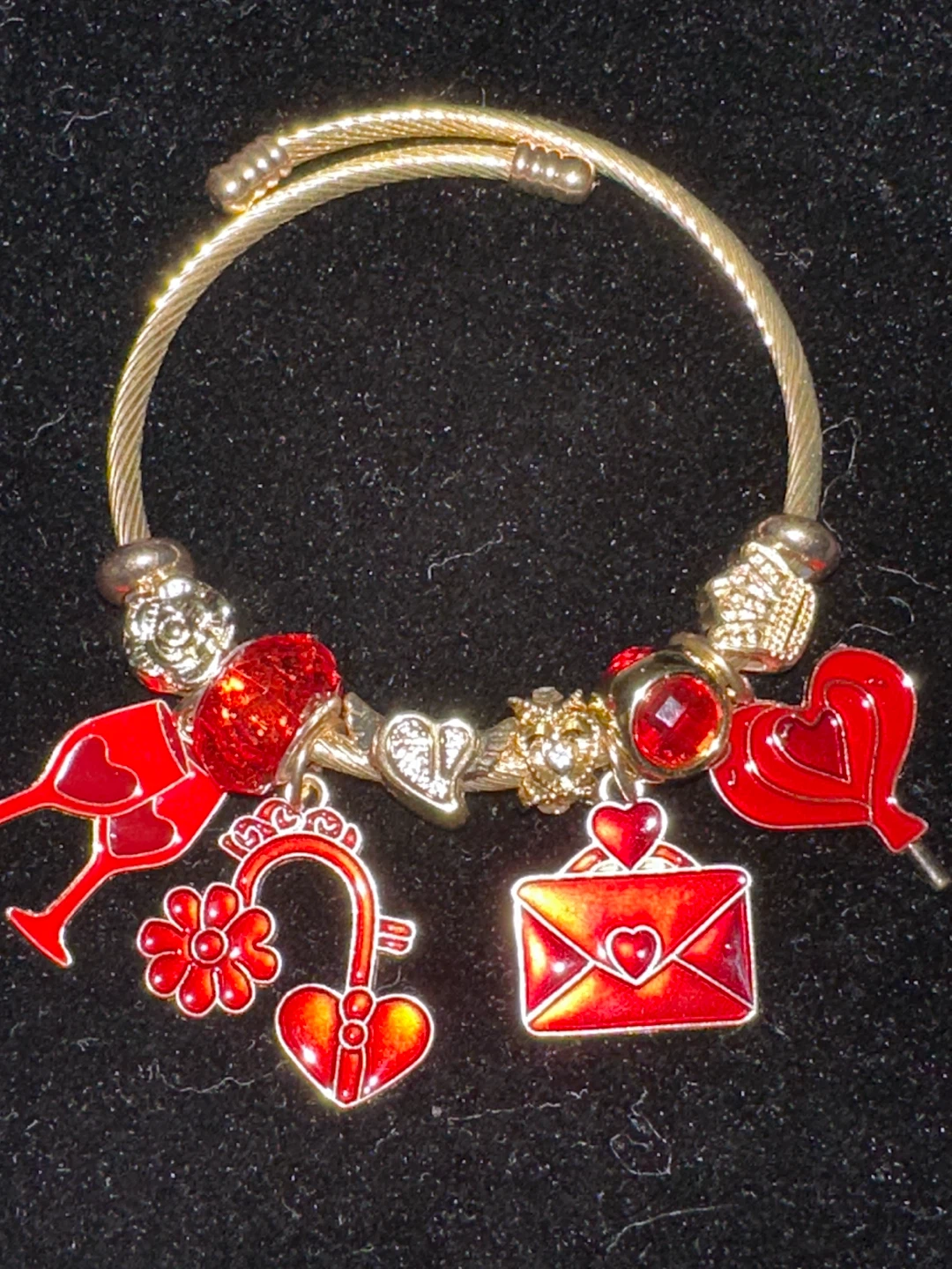 Red Charm Bracelet with Heart and Letter Accents - photo 3
