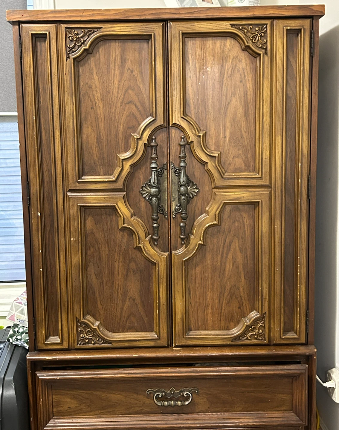 Vintage Wooden Armoire with Bottom Drawers