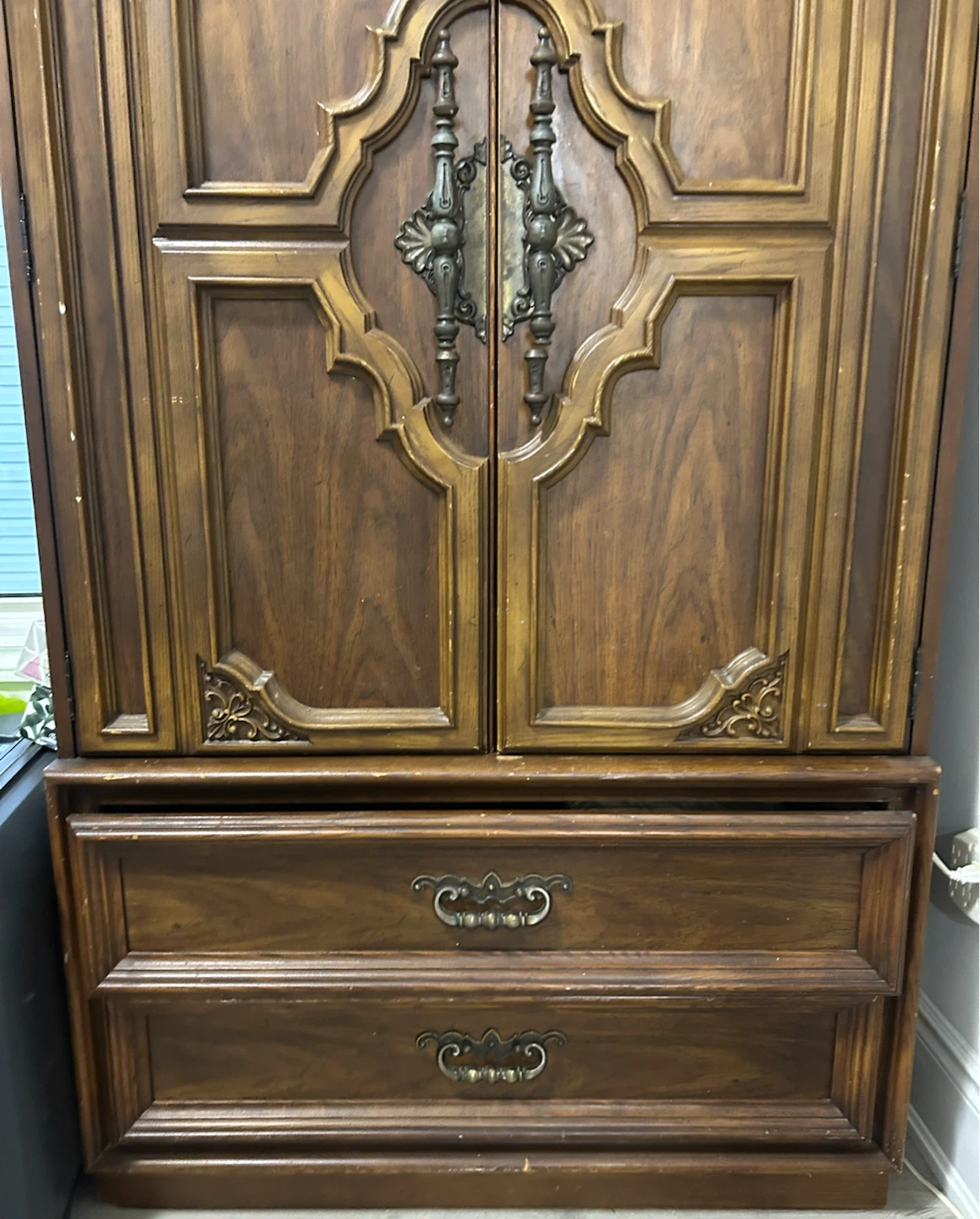 Vintage Wooden Armoire with Bottom Drawers - photo 2