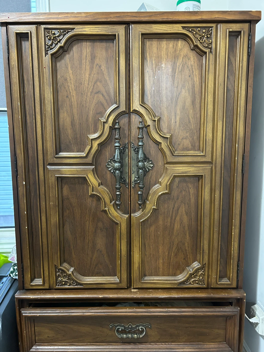 Vintage Wooden Armoire with Bottom Drawers - photo 3