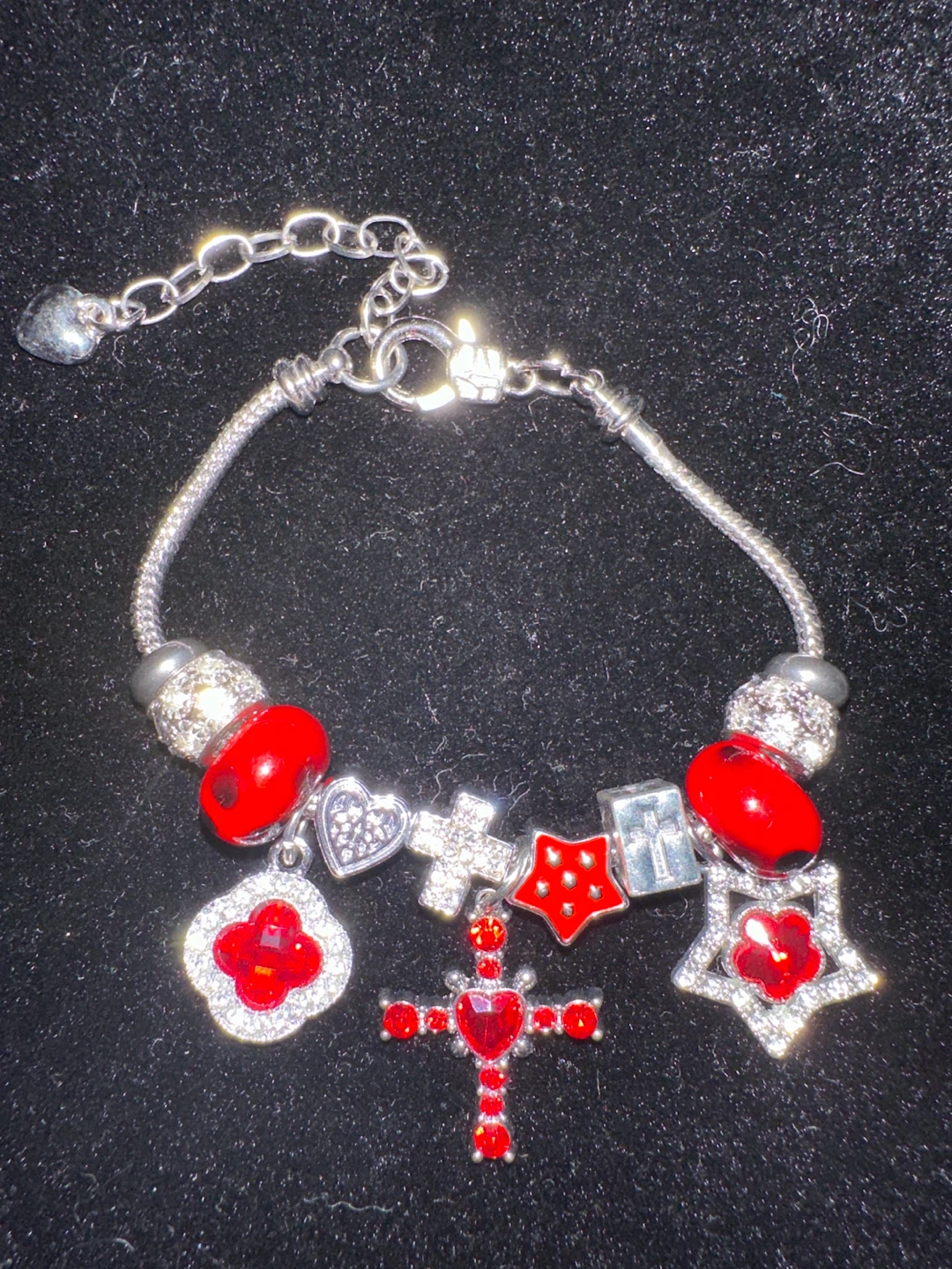 Red Charm Bracelet with Cross and Star Details - photo 2