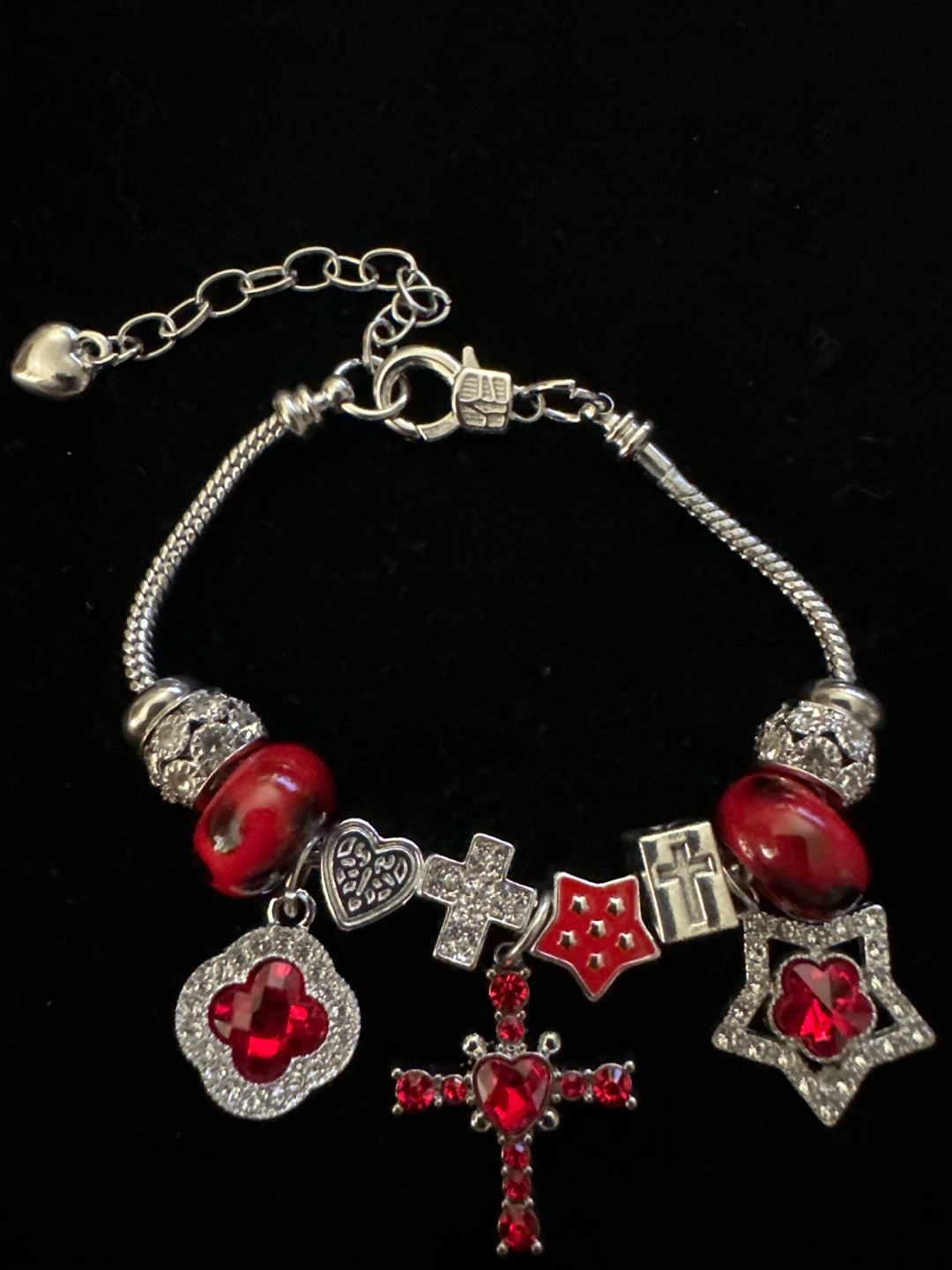 Red Charm Bracelet with Cross and Star Details