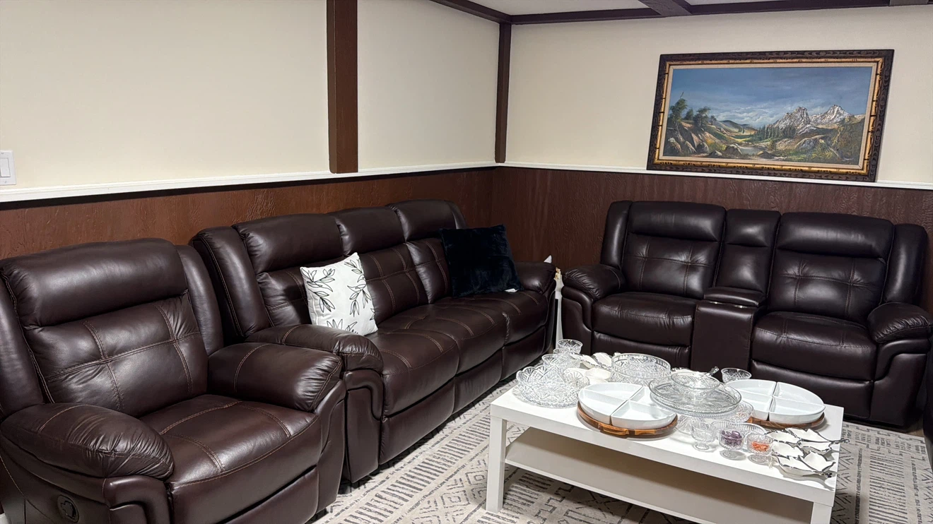 Dark Brown Leather Reclining Sofa Set