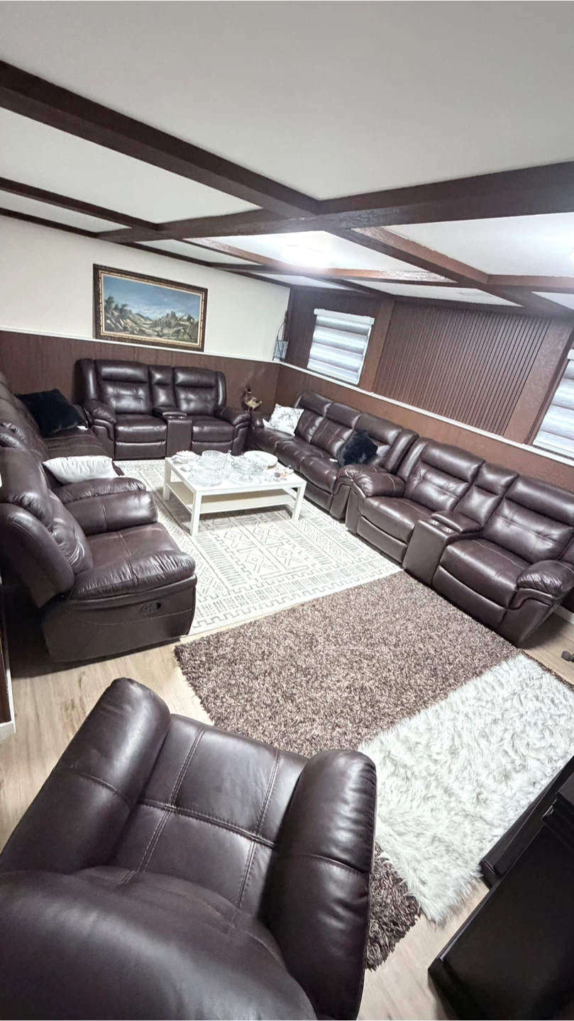 Dark Brown Leather Reclining Sofa Set - photo 2