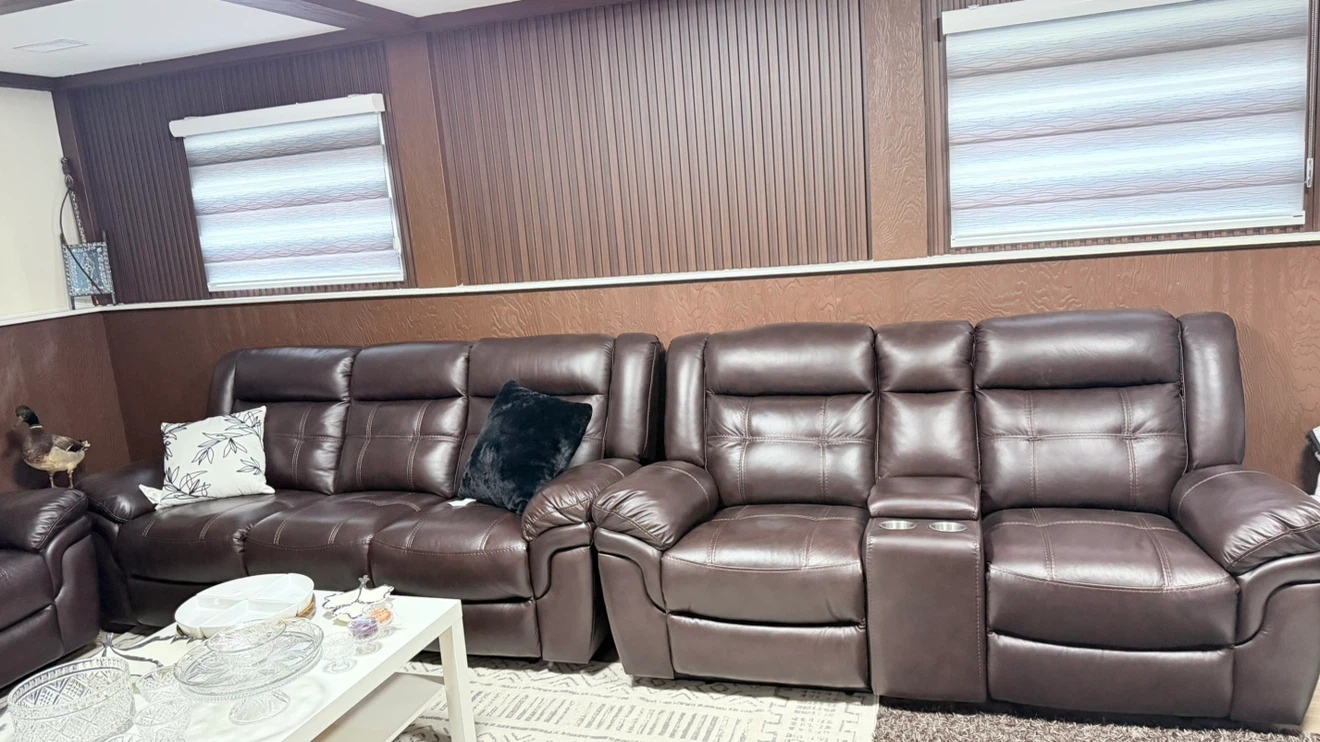 Dark Brown Leather Reclining Sofa Set - photo 4