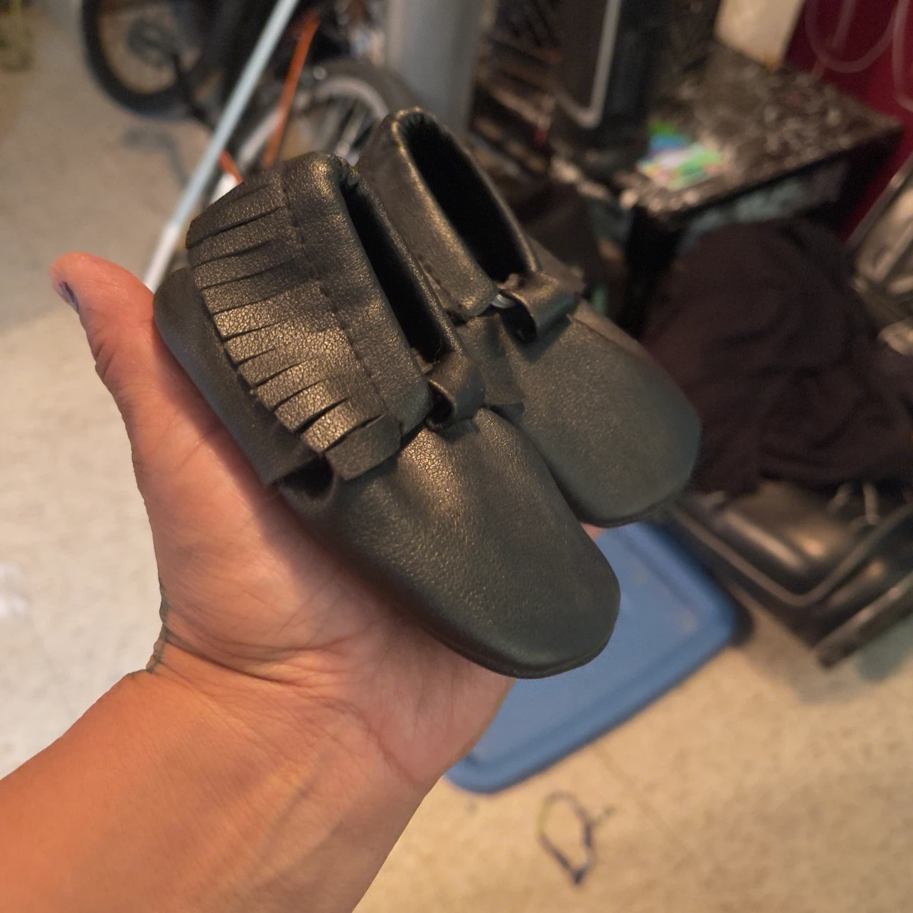 Black Leather Baby Moccasins - photo 2