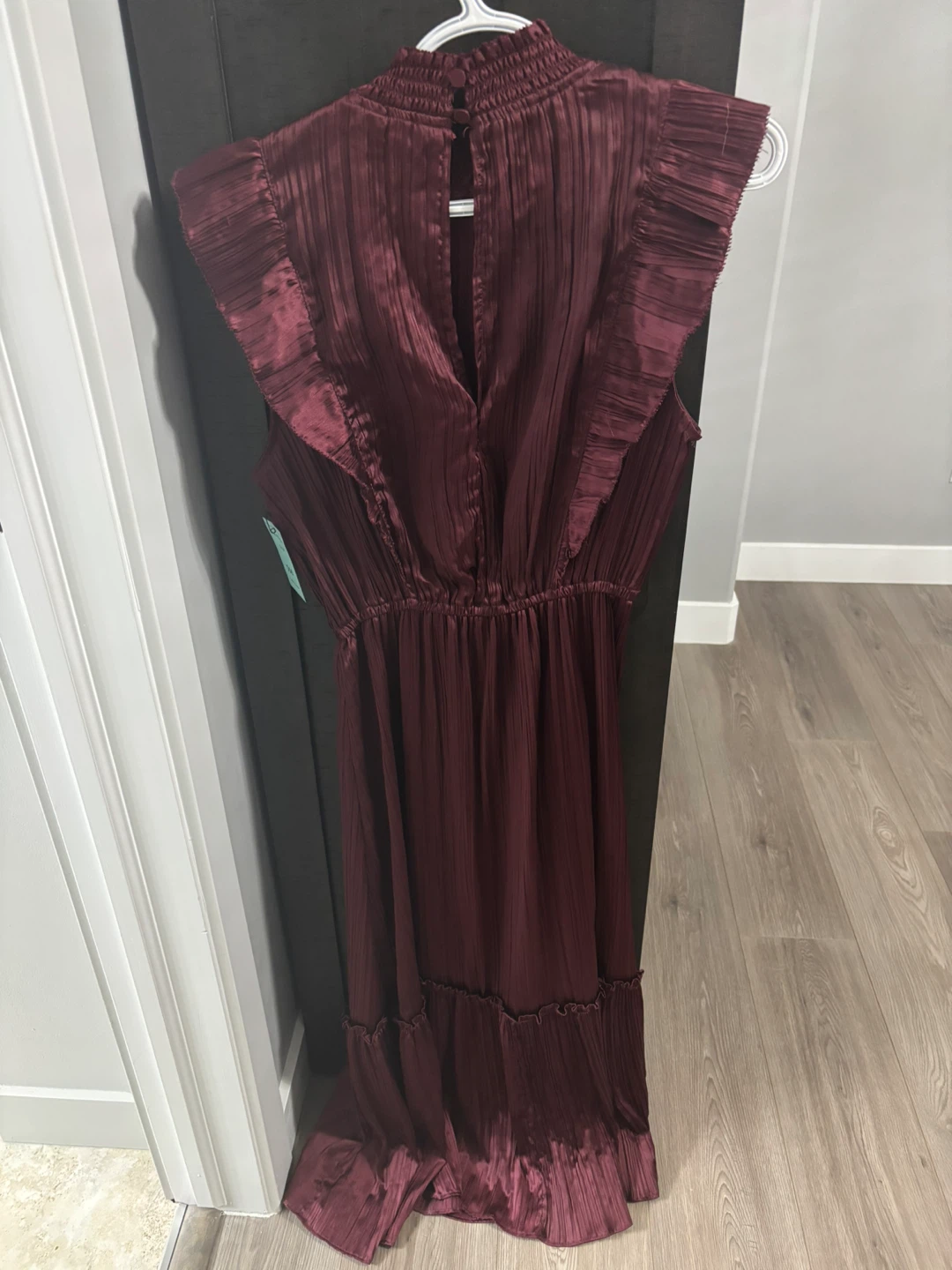 Burgundy Pleated Ruffle Midi Dress - photo 2