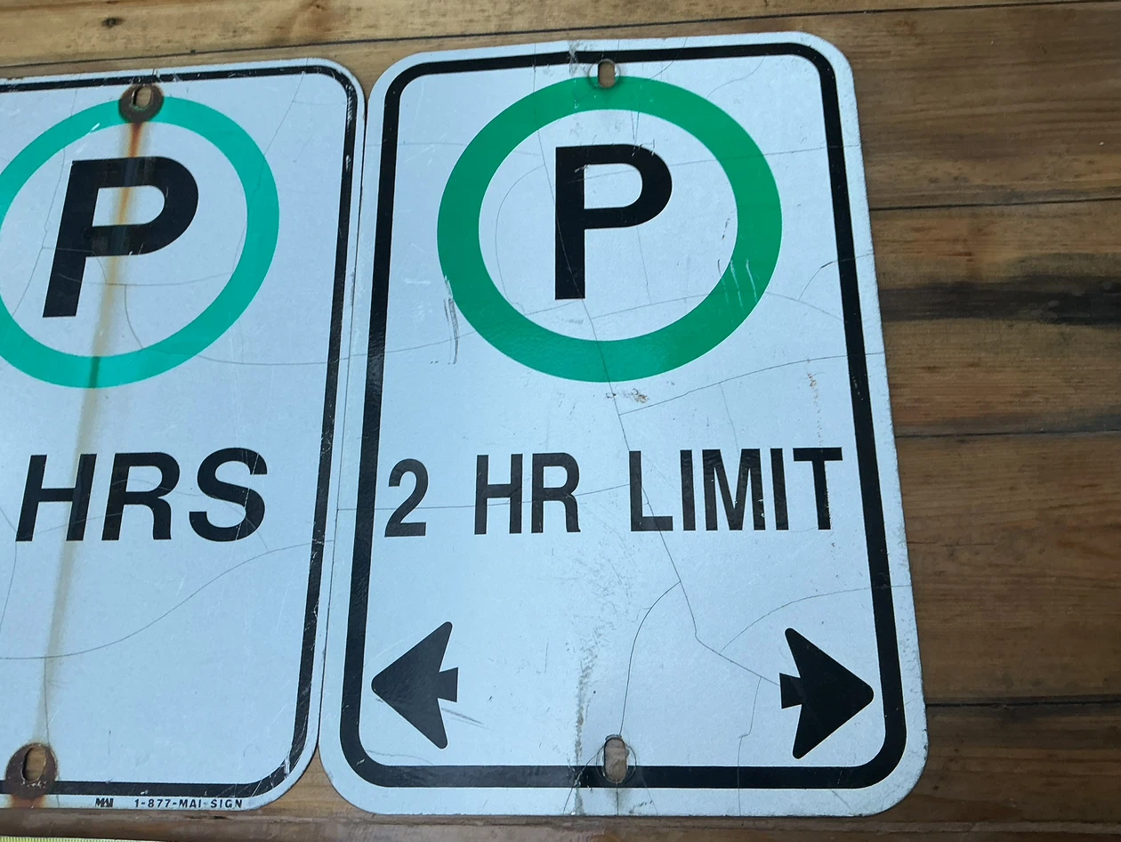Two Vintage Metal 2 Hour Limit Parking Signs ! - photo 3