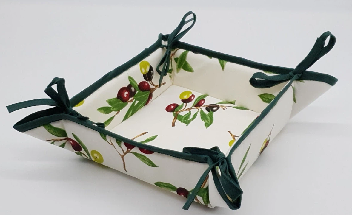 Olive Print Fabric Bread Basket
