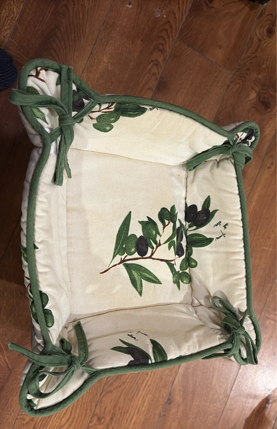 Olive Print Fabric Bread Basket - photo 4