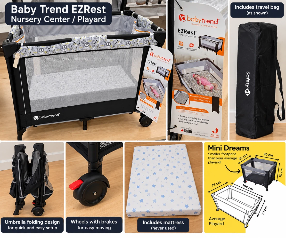 Baby Trend Playard / Portable Crib with Mattress Included