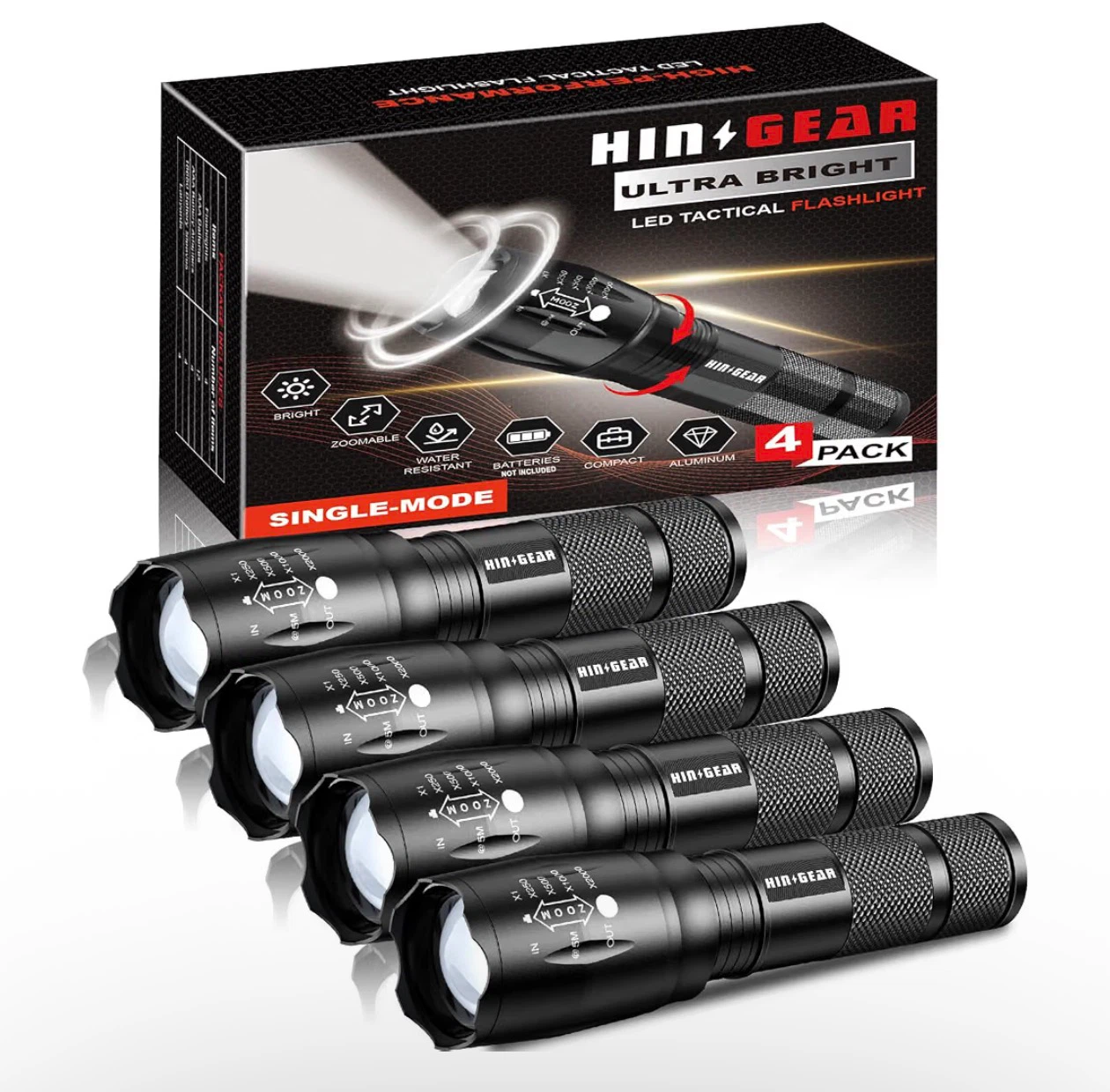 BNIB! Hinsgear LED Tactical Flashlight 4-Pack