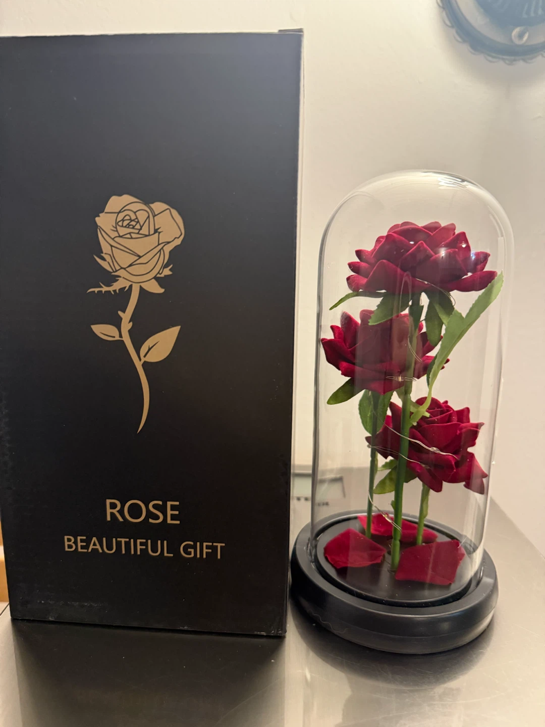ght Up Red Rose in Glass Dome Gift Boxall):  - Brand New