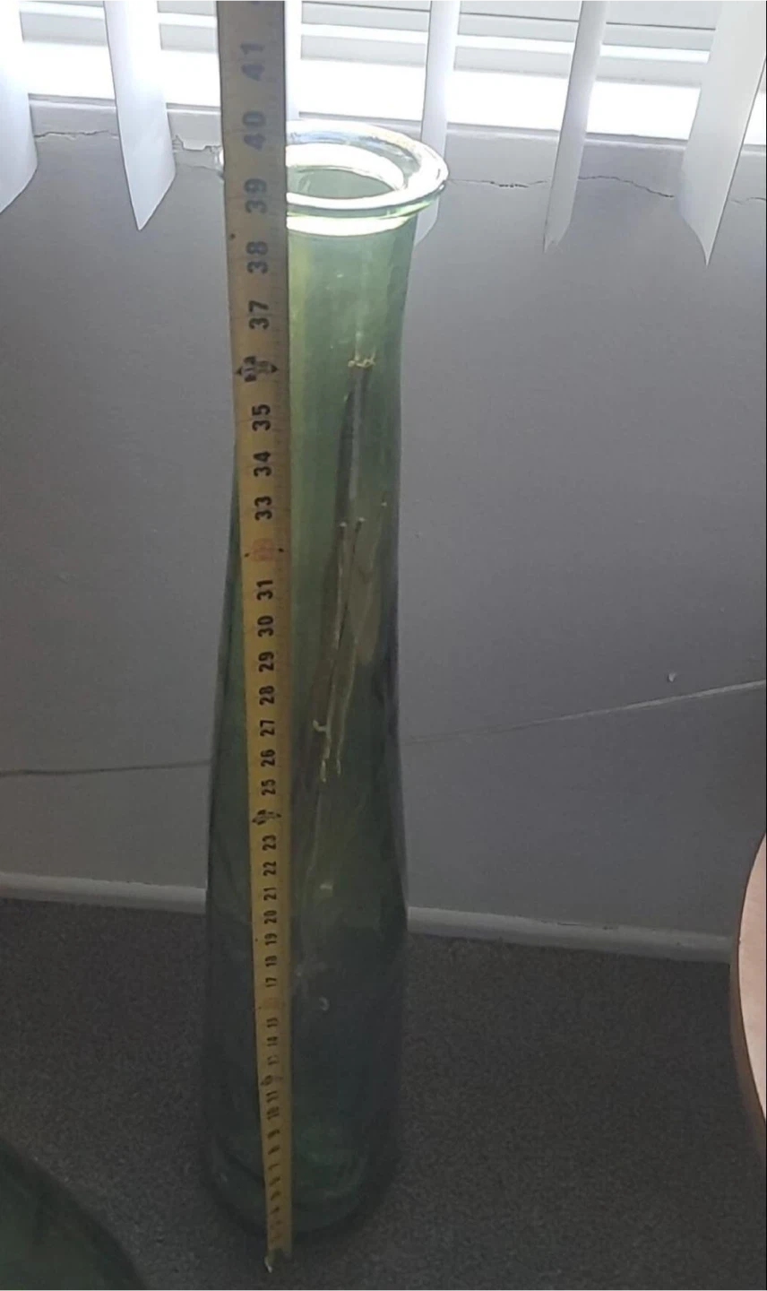 Set of 2 Tall Green Glass Vases