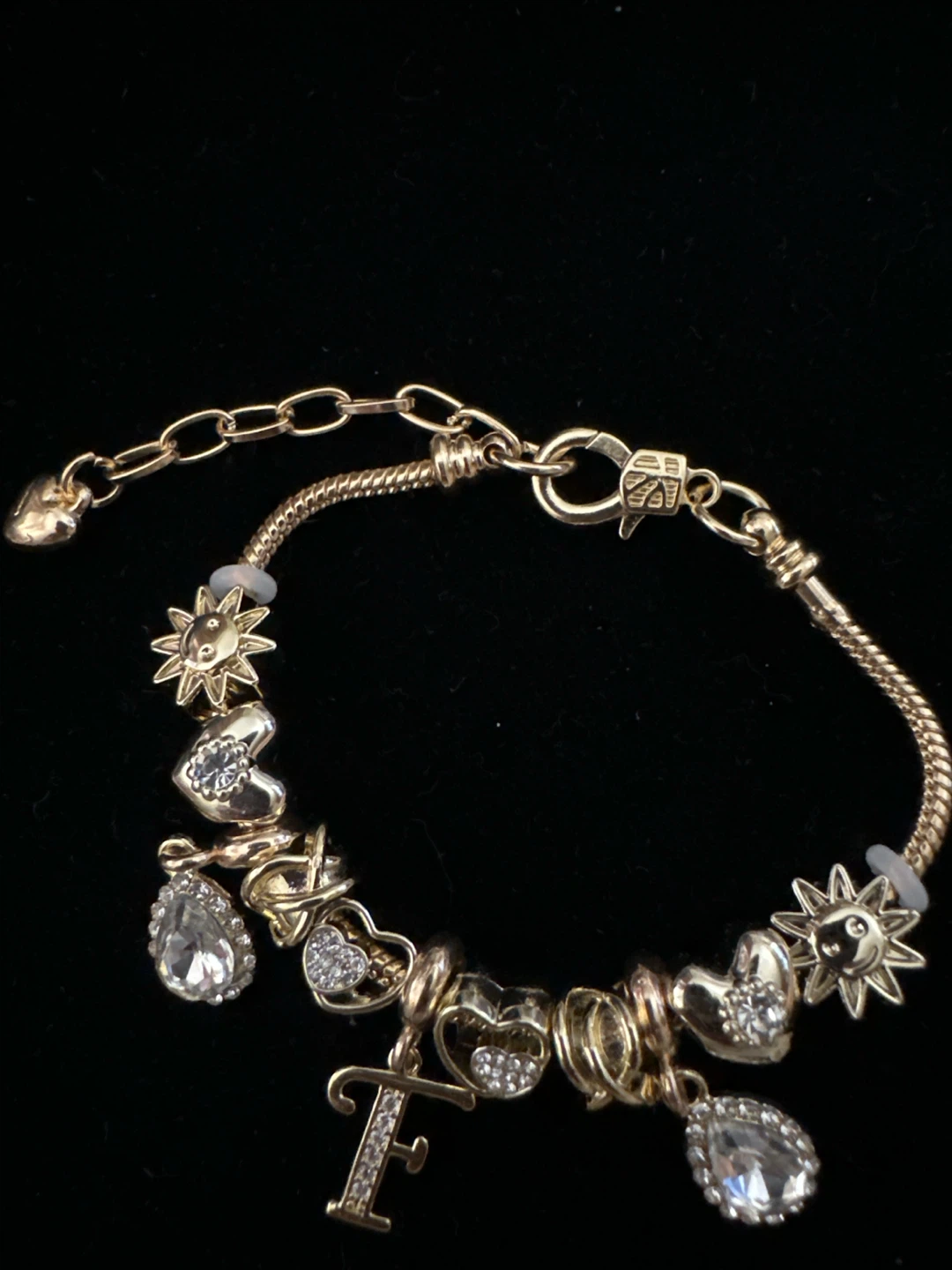 Gold Tone Charm Bracelet with Letter F