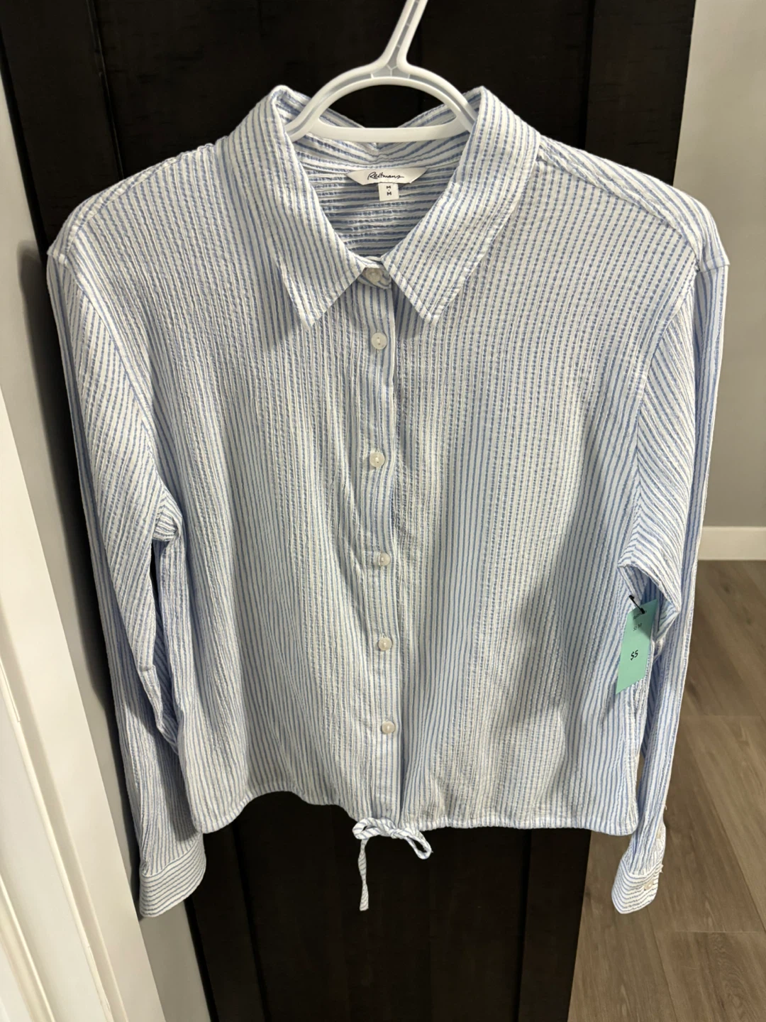 Reitmans Blue and White Striped Long Sleeve Blouse