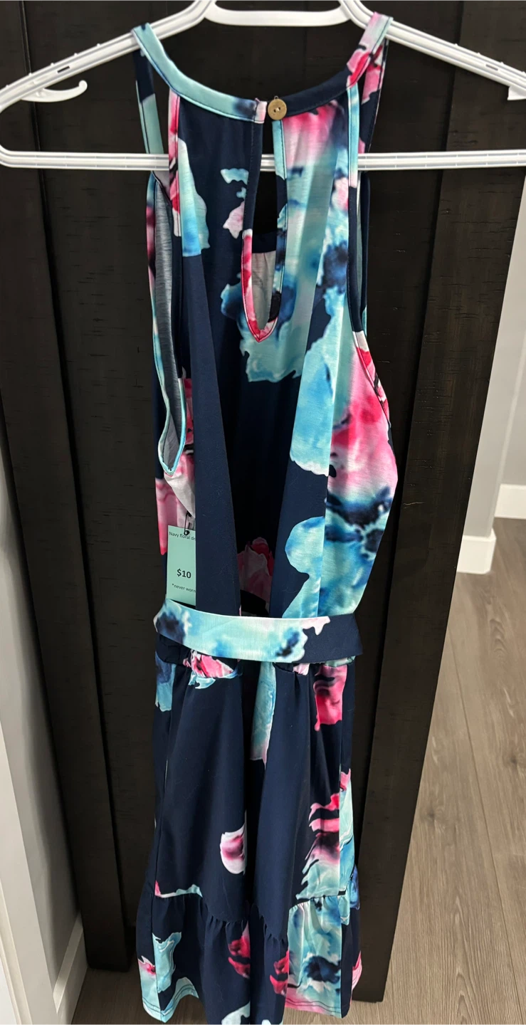 Navy Floral Dress Size Large *Never worn* - photo 2