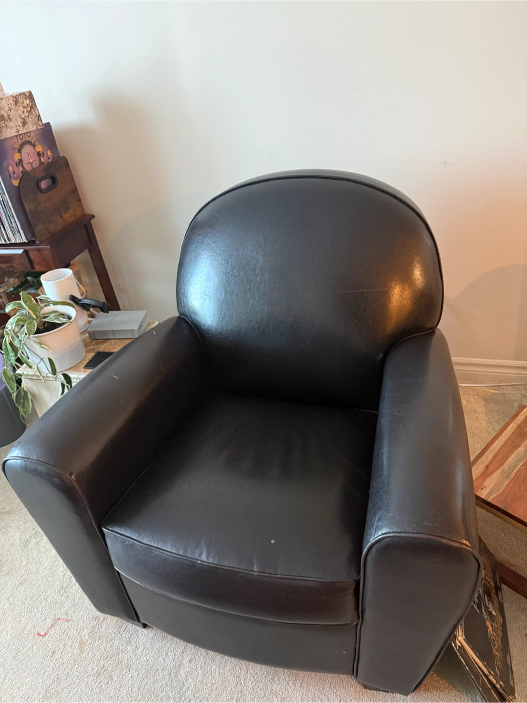 Black Faux Leather Club Chair + smaller blue chair - photo 2