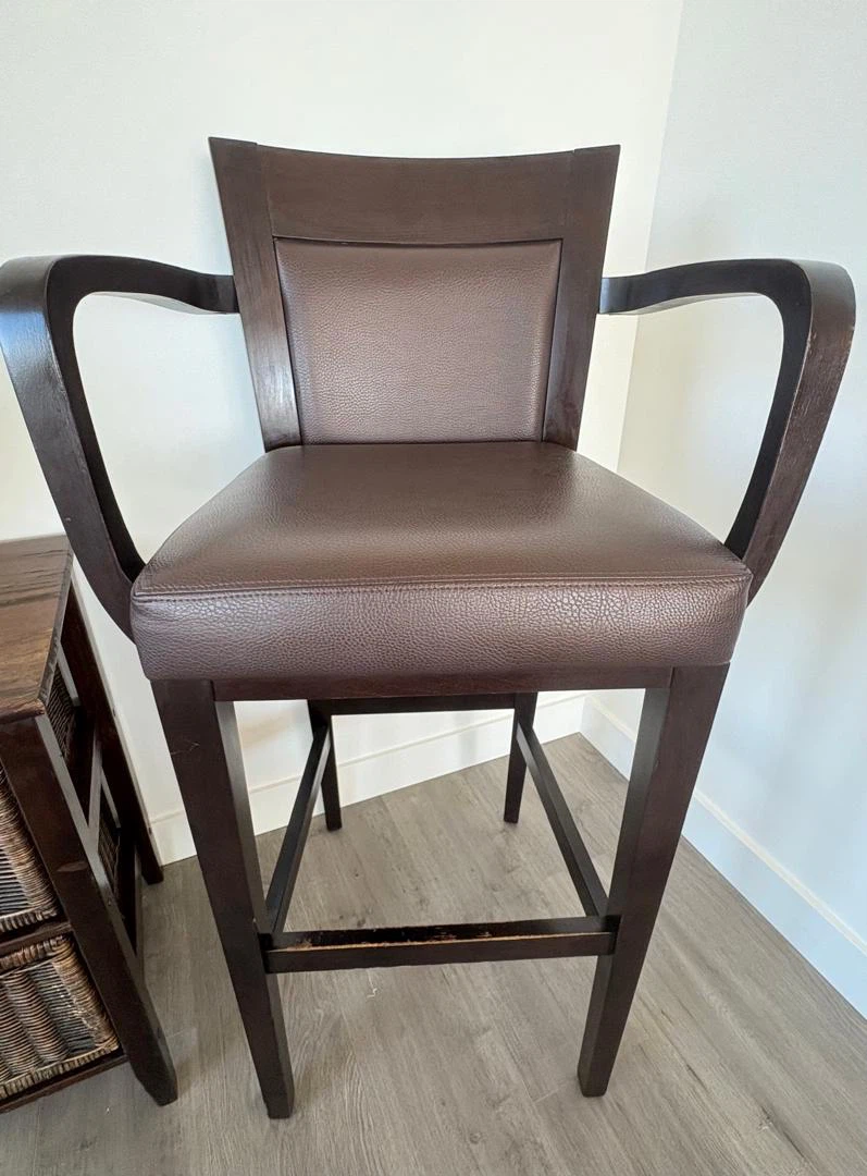 Two dark brown wooden bar stools - photo 4