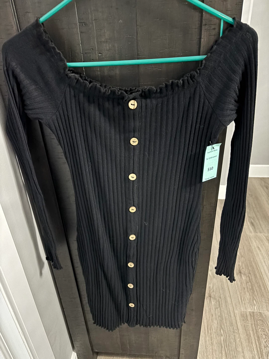 Fashion Nova Black Long Sleeve Ribbed Dress