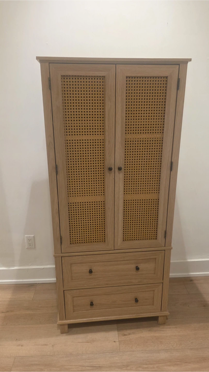 Natural Wood Armoire with Cane Door Panels
