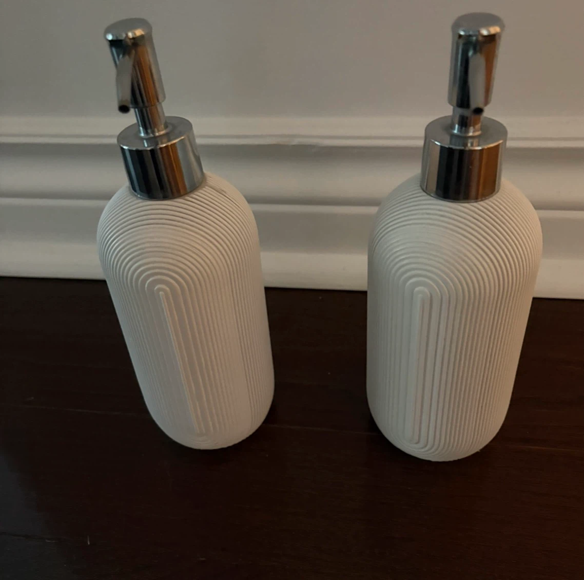 Set of Two Textured White Soap Dispensers