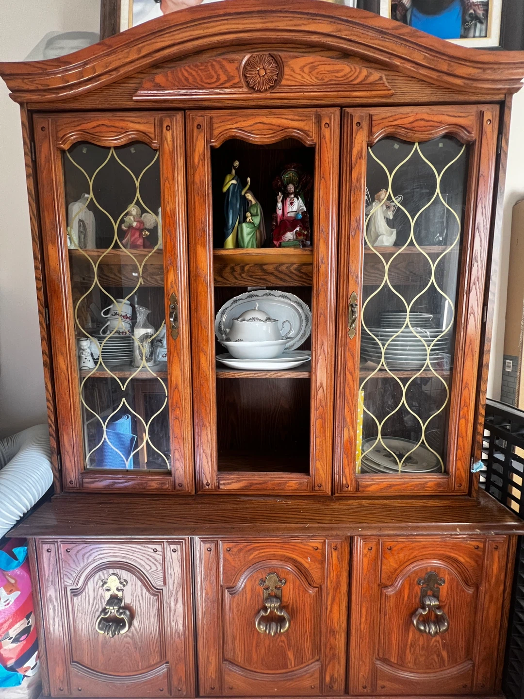 Vintage Solid Oak China Cabinet