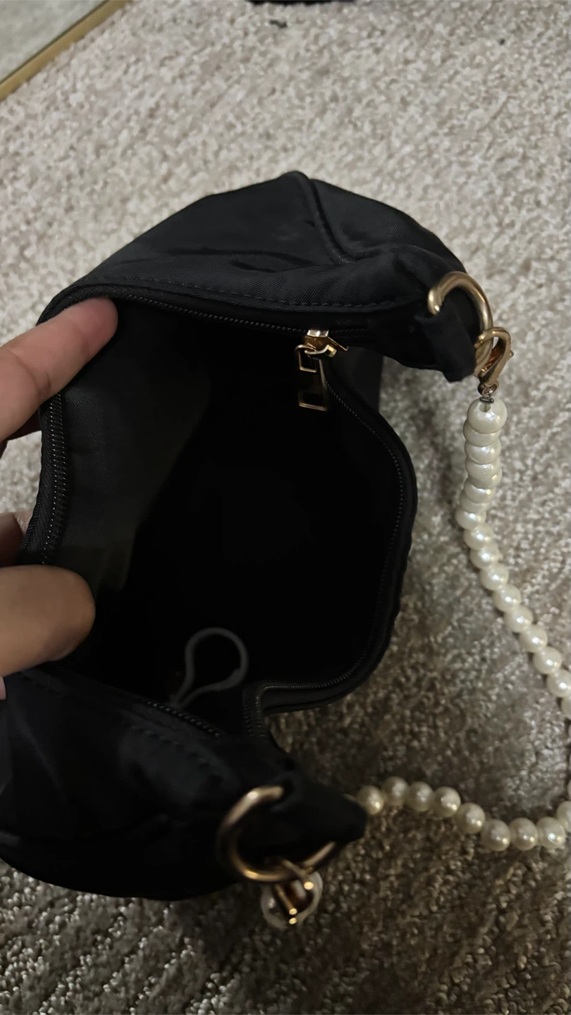 Black Nylon Handbag with Pearl Strap - photo 2