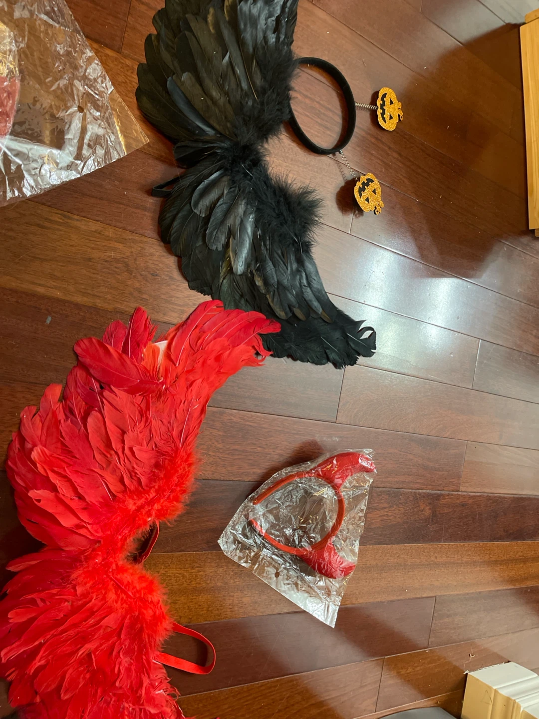 Two Halloween Feather Wing and Headband Sets
