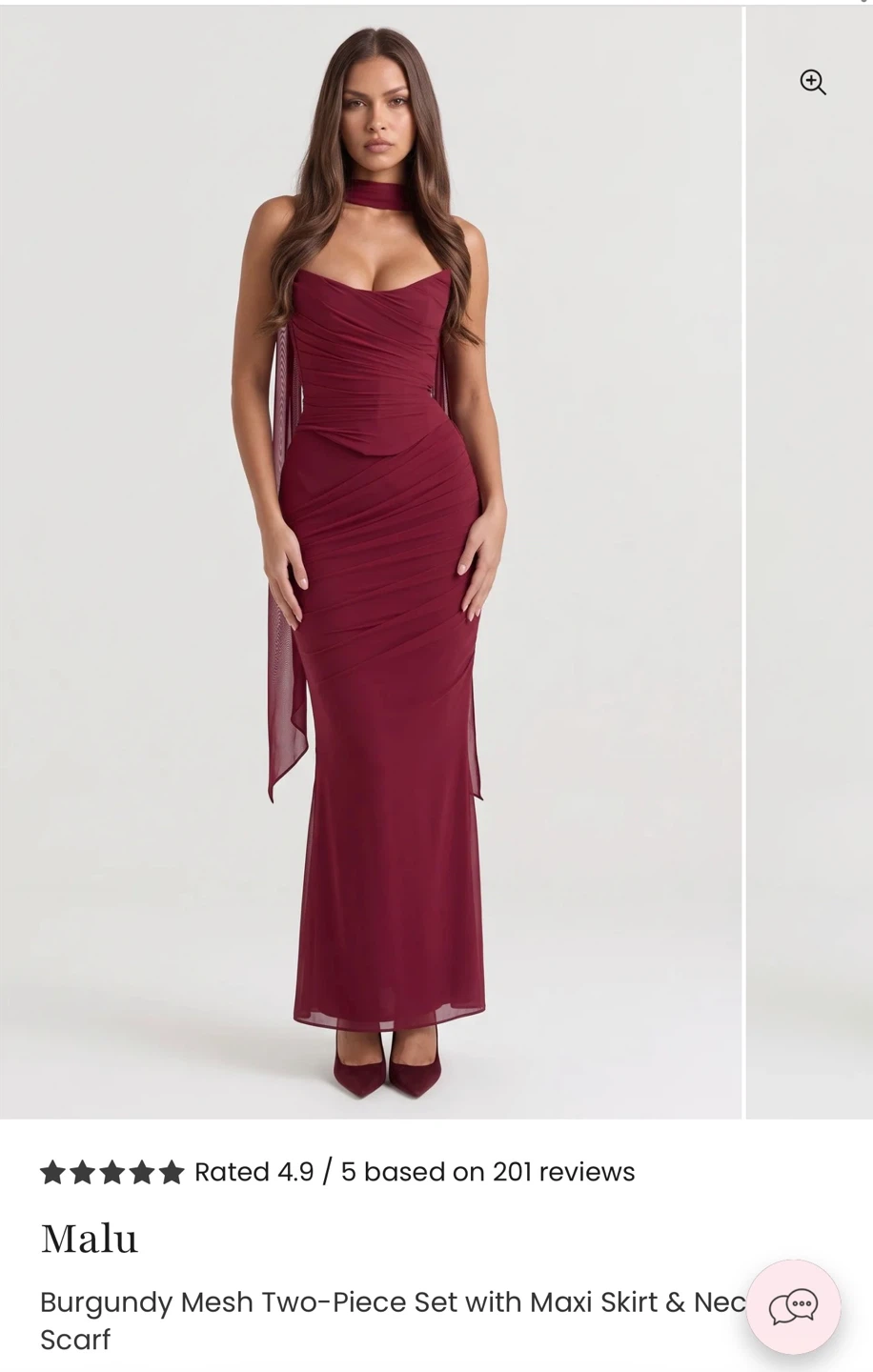 BNWT - Almond Must Malu Burgundy Mesh Two-Piece Maxi Set