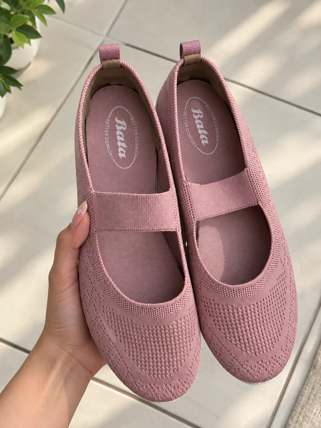 Bata Pink Knit Mary Jane Flats