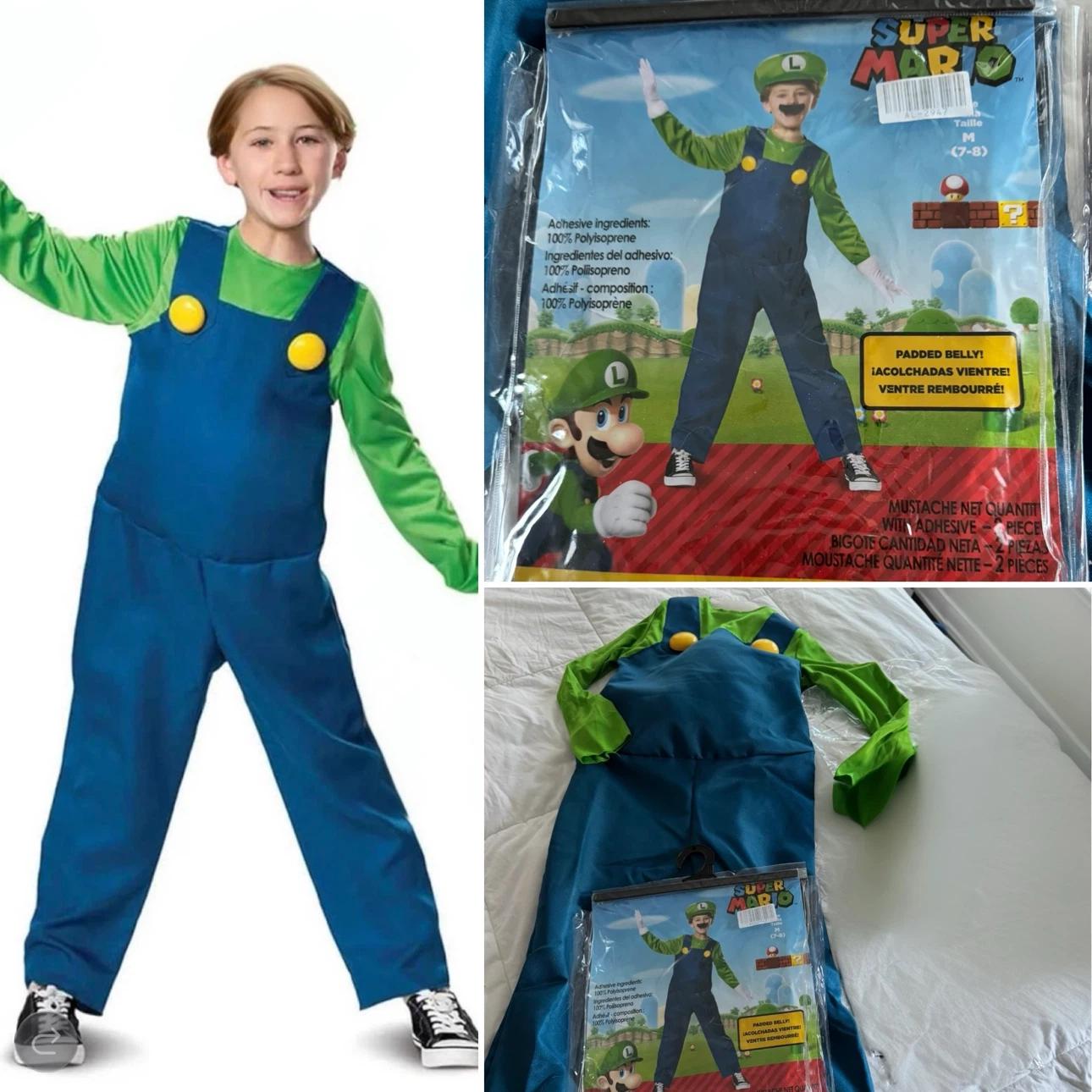 Luigi Costume from Super Mario Brothers kids size Medium / 7-8