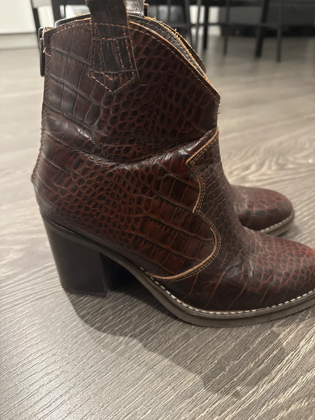 Brown Leather Western Ankle Boots