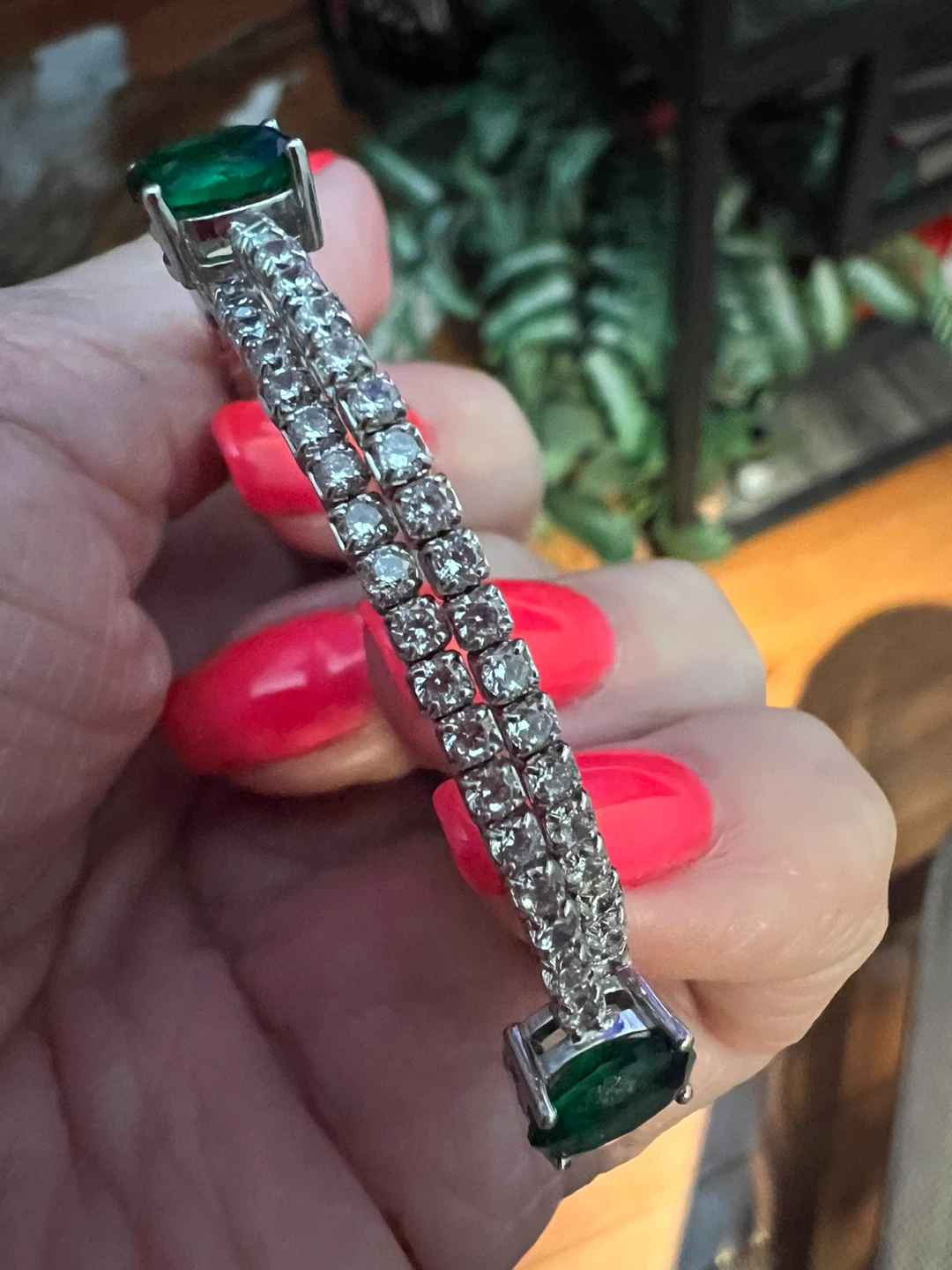 925 silver flex bangle bracelet with lab emeralds and sapphires - photo 4