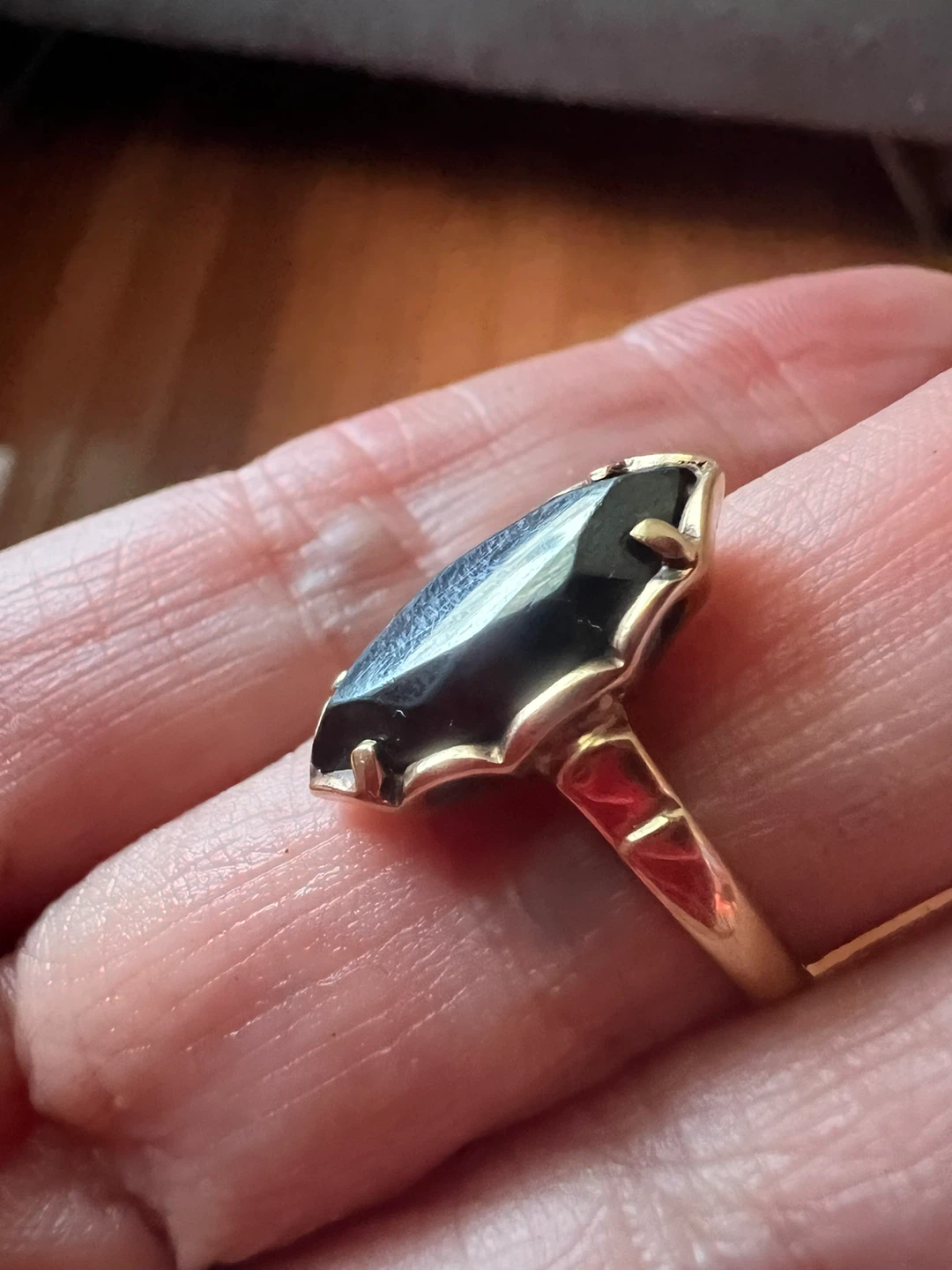 10K Gold Marquise Cut Black Alaskan  Ring