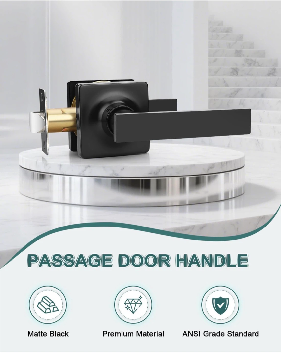 GOBEKOR 8 Pack Matte Black Passage Door Handles - photo 2