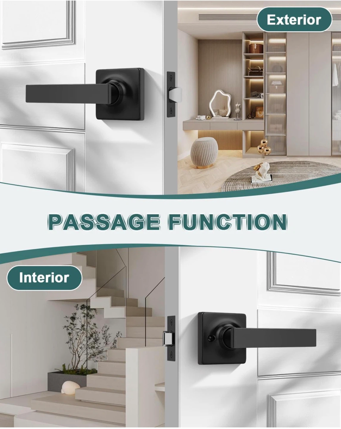 GOBEKOR 8 Pack Matte Black Passage Door Handles - photo 3