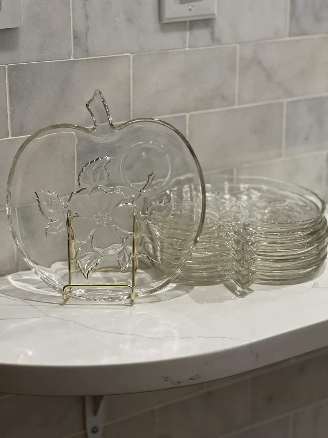 Hazel-Atlas Orchard Clear Glass Apple Snack Plates Set of 7