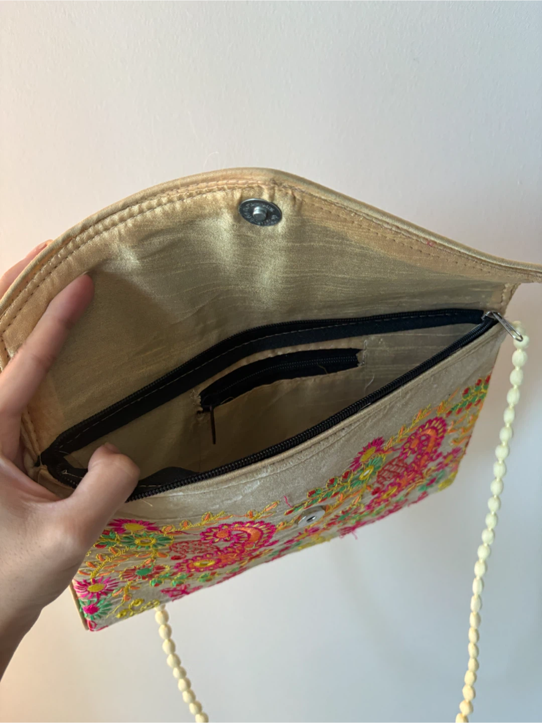 Embroidered Velvet Clutch with Bead Strap - photo 2