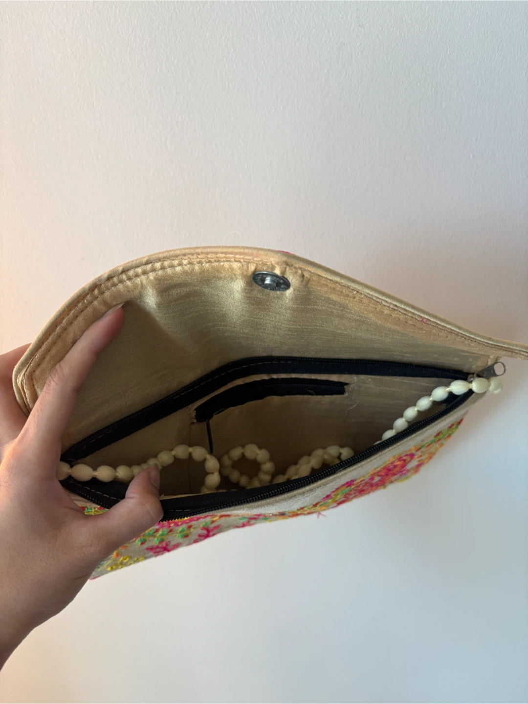 Embroidered Velvet Clutch with Bead Strap - photo 3